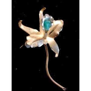 Brooch, Silver and Raw Emerald Orchid, Vintage 50's C Clasp, Handmade, Columbian